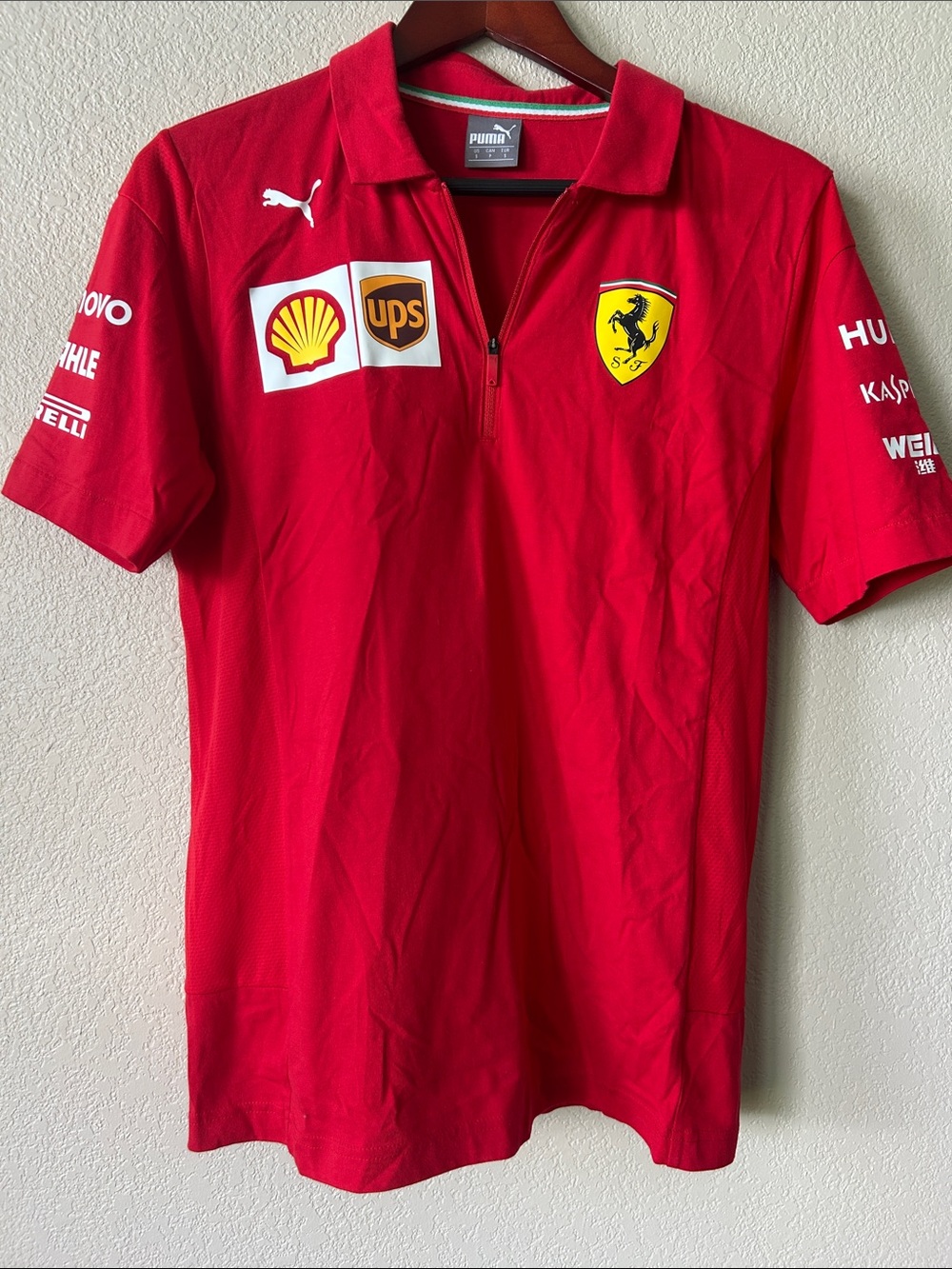 Puma Red Ferrari Team Polo with Sponsor Logos, Sz S